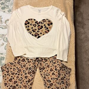 Kids Cream and Tan Leopard Heart Pajama Set